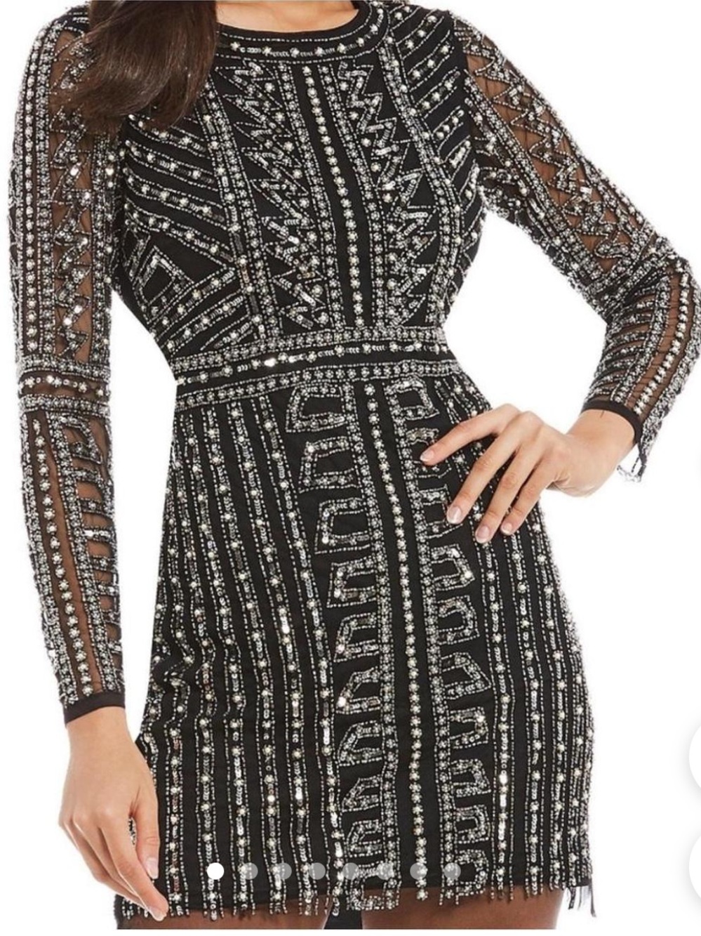 Gianni Bini Embellished Beaded Sequin Cocktail Dress Black Long Sleeve Size 4
